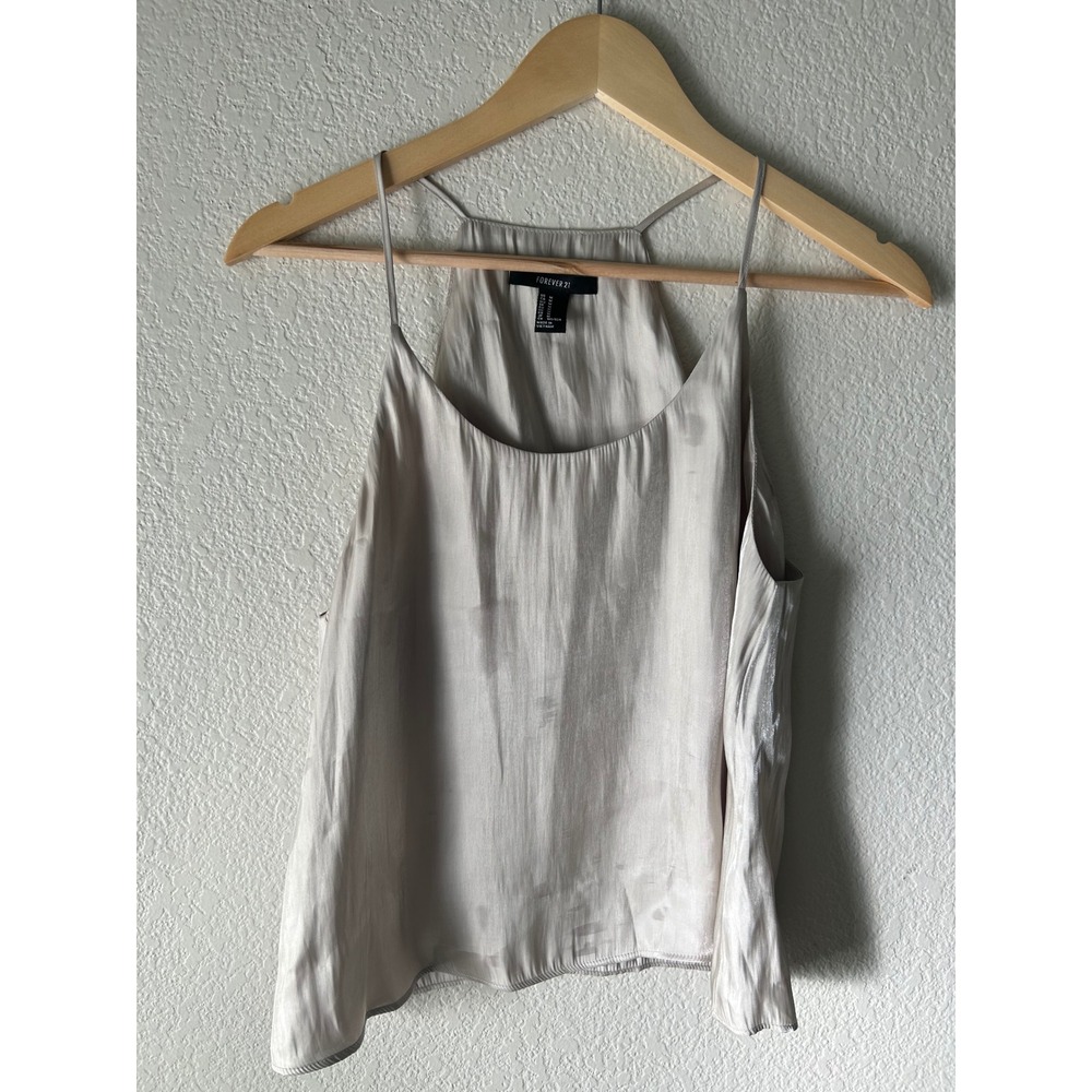 Forever 21 Women Taupe Satin Halter Neck Cami Tank Top Champagne Small